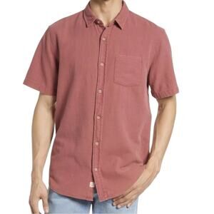 Marine Layer Men'sSelvage Short Sleeve Button Up Dusty Red  Button Down Small